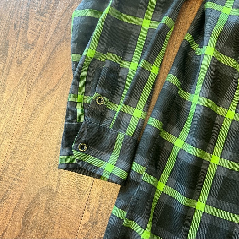 Dixxon Flannel Shifter Shirt Mens Green Black Plaid Button Up Long Sleeve 3XL - Picture 3 of 10